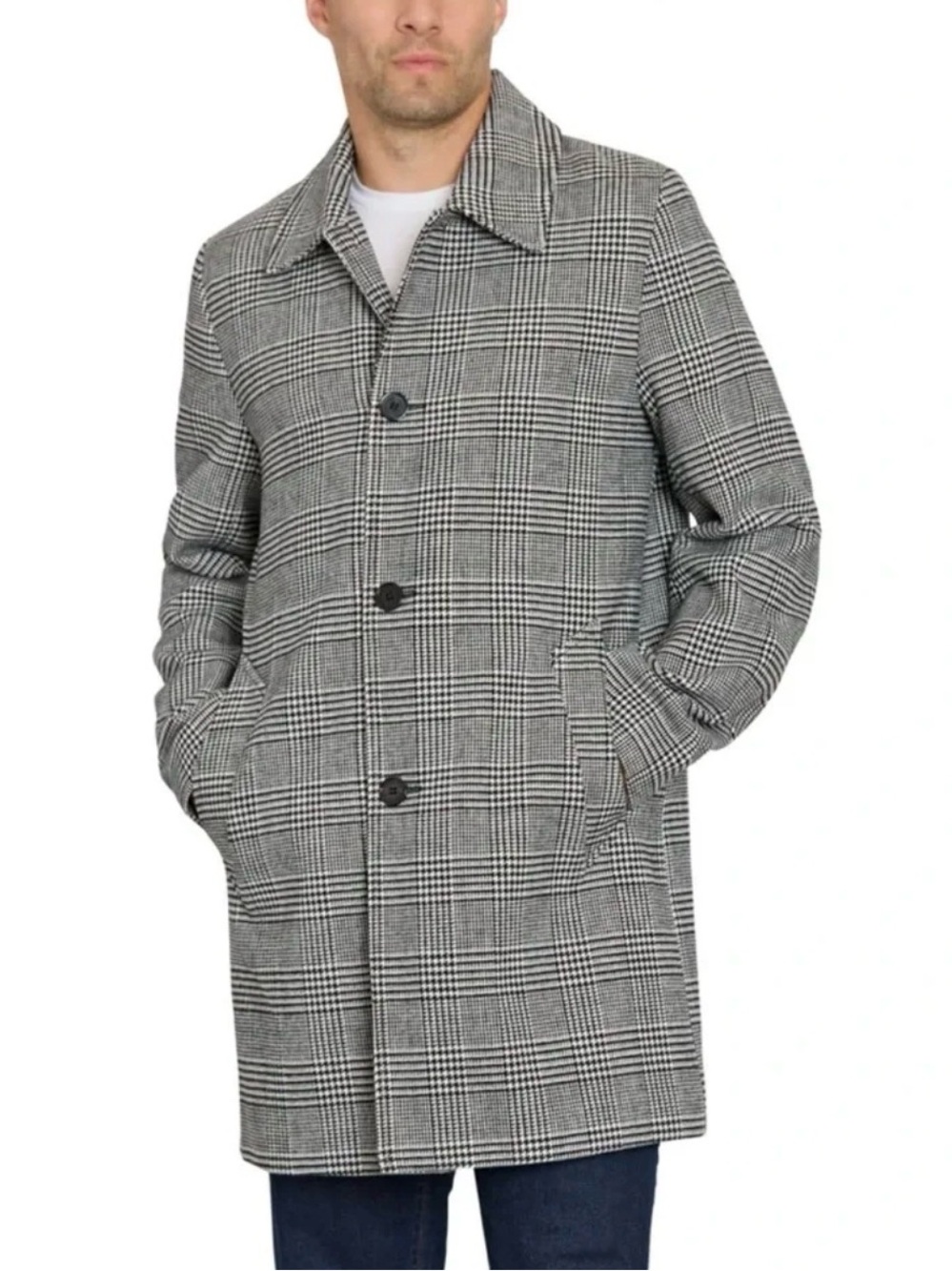 NWT Sean John Classic Single Breasted Plaid Pattern Overcoat Brown Medium
